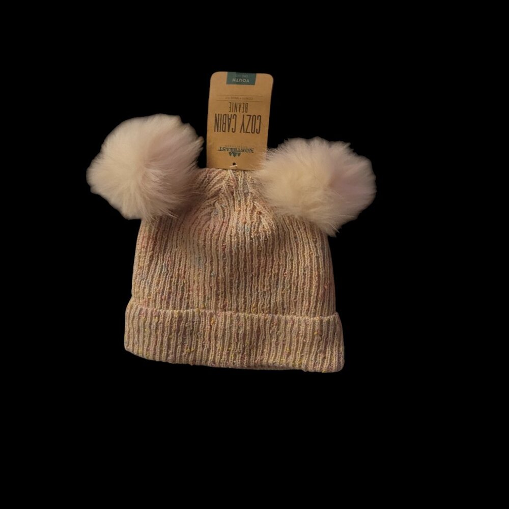 Northeast Outfitters Youth Girls Cozy Cabin Rainbow Double Pom Hat, Pink